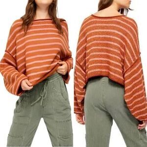 Free People Bardot Striped Oversized Sweater in Cedar Flower Size XXS